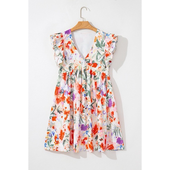 Floral Ruffle Sleeve High Waist Mini Dress - Picture 4 of 4